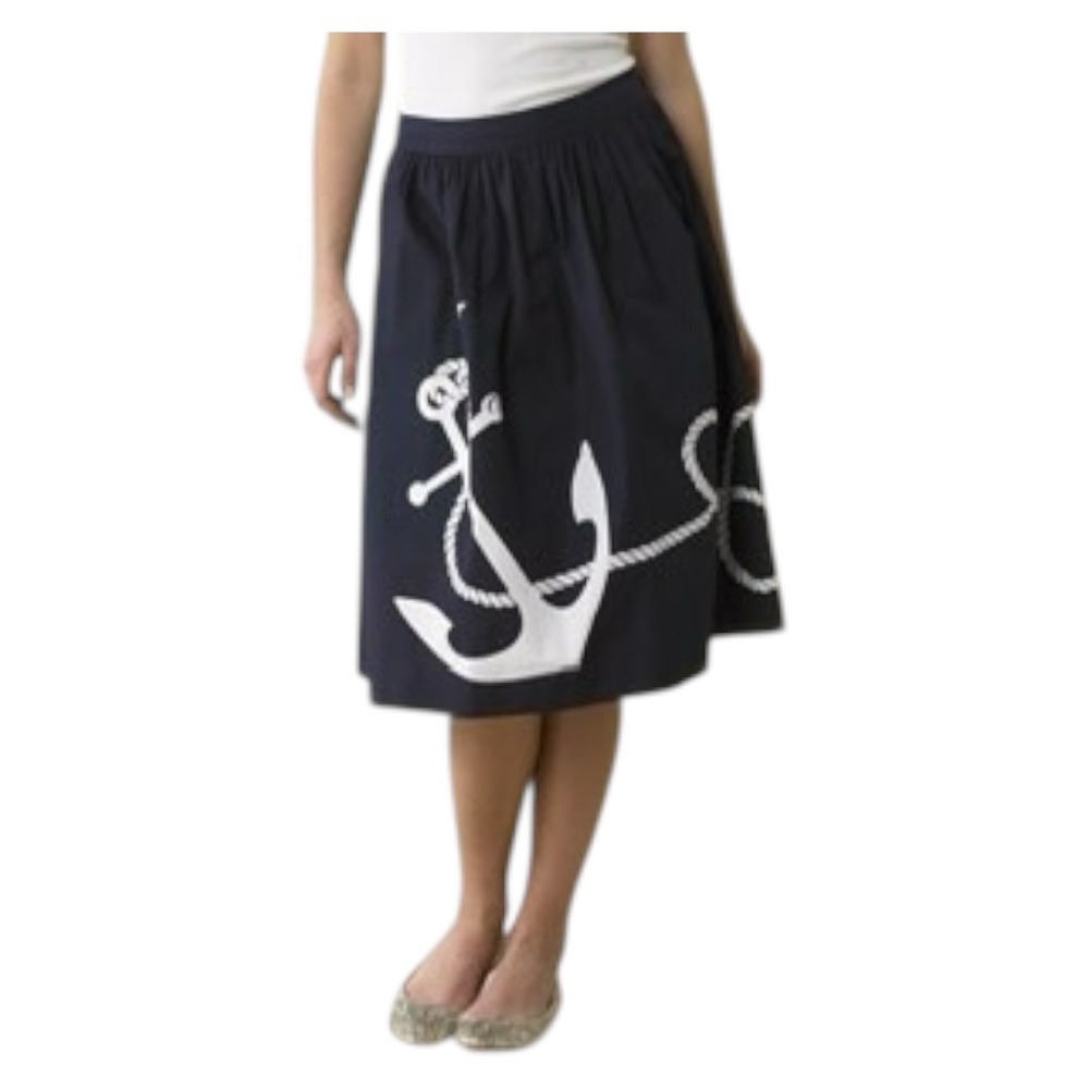 J. Crew Nautical The Cotton Anchor Skirt Navy Blue Midi A-Line Skirt Size 6 - Picture 8 of 8